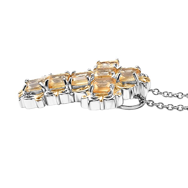 Shop Lc EverTrue Brazilian Citrine 4.65 Ctw Art Nouveau Cross Pendant In 18K YG Plated And Platinum Bond With Stainless Steel Necklace 20 Inches