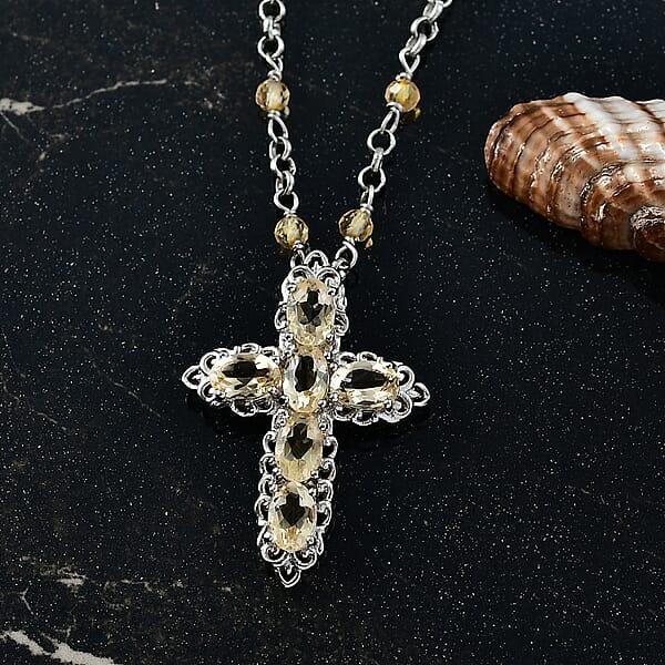 Shop Lc EverTrue Brazilian Citrine 7.20 Ctw Cross Necklace In Platinum Bond 18 Inches