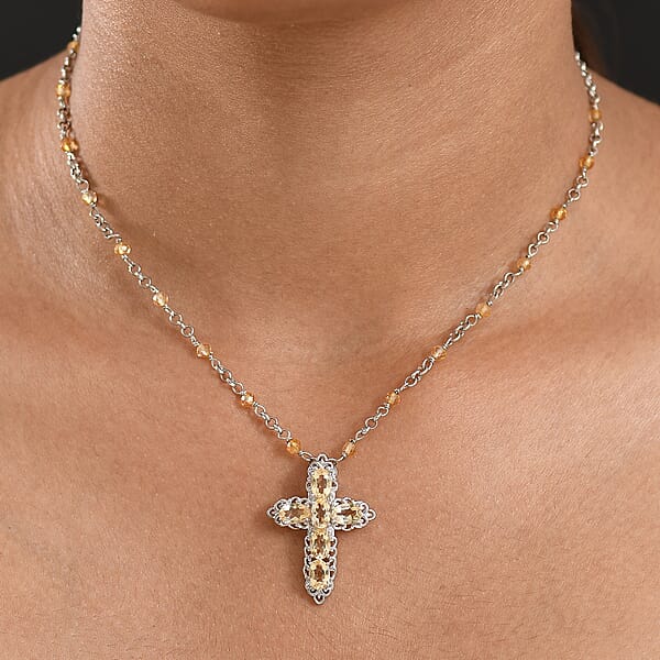 Shop Lc EverTrue Brazilian Citrine 7.20 Ctw Cross Necklace In Platinum Bond 18 Inches