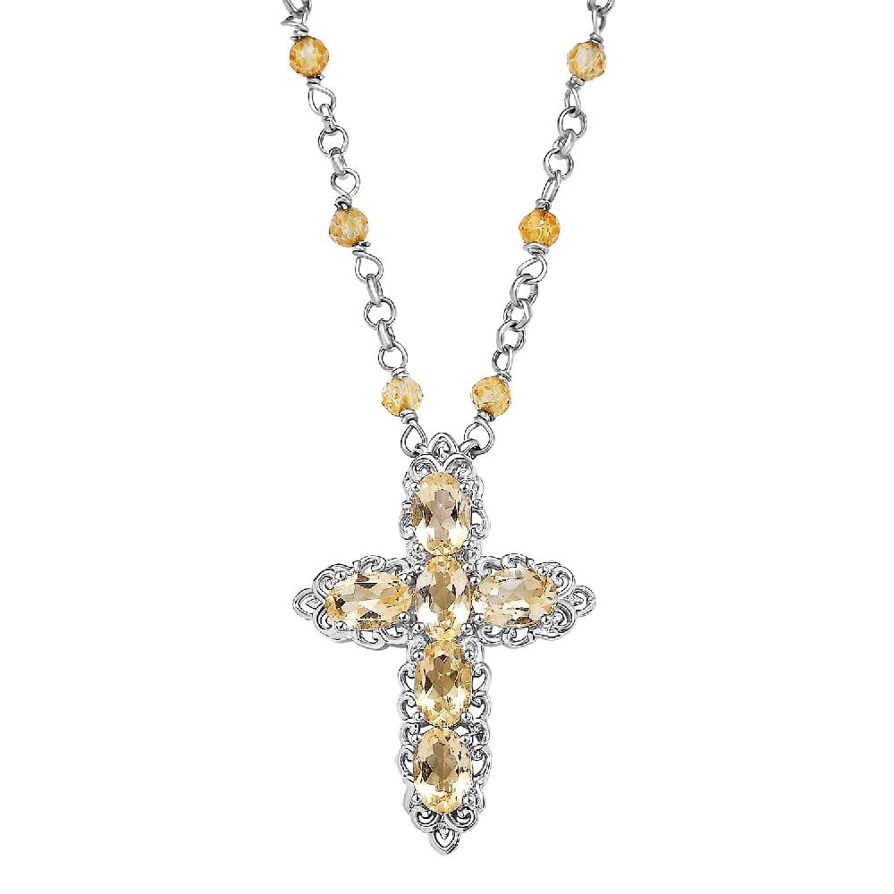 shop lc EverTrue Brazilian Citrine 7.20 ctw Cross Necklace in Platinum Bond 18 Inches