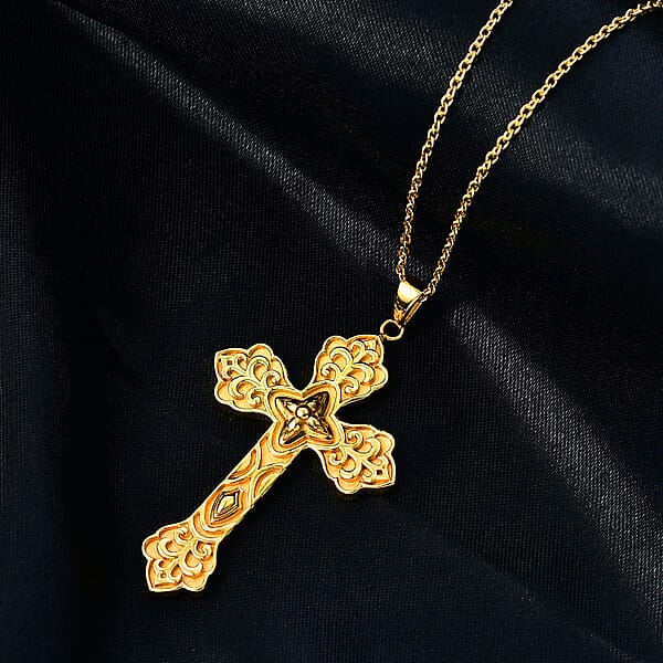 Shop Lc EverTrue Bronzella Collection Cross Pendant In 18K YG Plated Bronze With ION Plated YG Stainless Steel Necklace 20 Inches