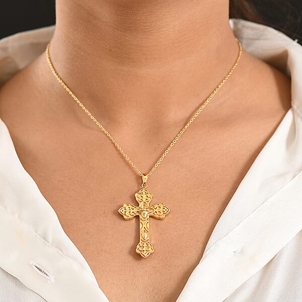 Shop Lc EverTrue Bronzella Collection Cross Pendant In 18K YG Plated Bronze With ION Plated YG Stainless Steel Necklace 20 Inches