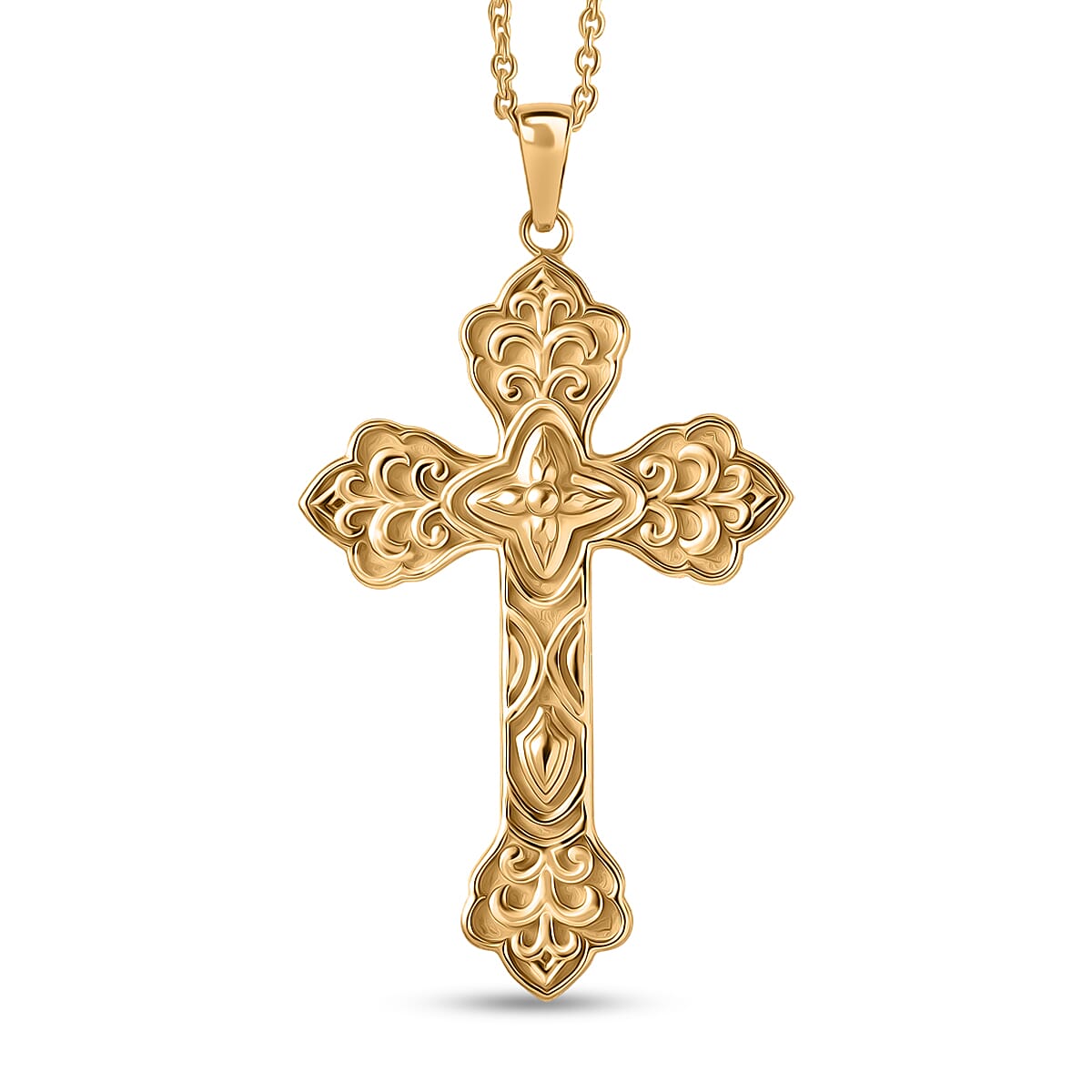 shop lc EverTrue Bronzella Collection Cross Pendant in 18K YG Plated Bronze with ION Plated YG Stainless Steel Necklace 20 Inches