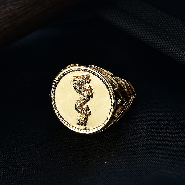 Shop Lc EverTrue Bronzella Collection Dragon Men's Ring In 18K Yellow Gold Plated Bronze
