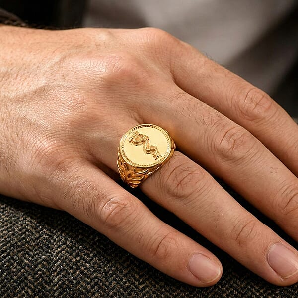 Shop Lc EverTrue Bronzella Collection Dragon Men's Ring In 18K Yellow Gold Plated Bronze