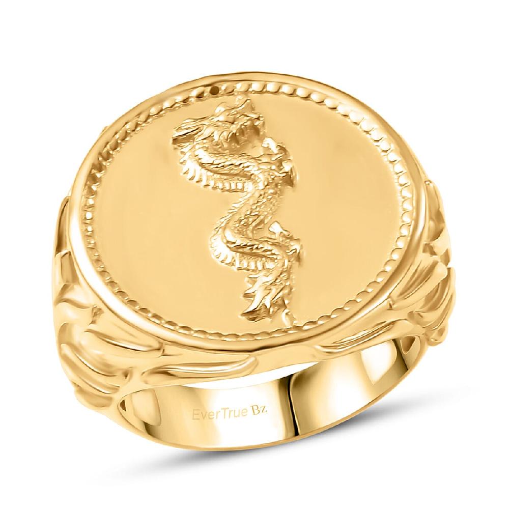shop lc EverTrue Bronzella Collection Dragon Men's Ring in 18K Yellow Gold Plated Bronze