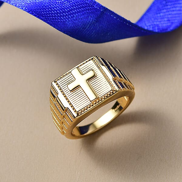 Shop Lc EverTrue Bronzella Collection Faith Line Men's Ring In 18K YG Plated Bronze