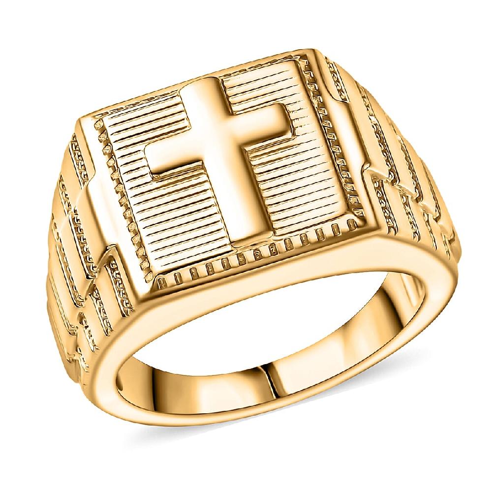 shop lc EverTrue Bronzella Collection Faith Line Men's Ring in 18K YG Plated Bronze