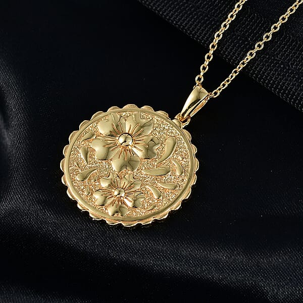 Shop Lc EverTrue Bronzella Collection Floral Pendant In 18K YG Plated Bronze With ION Plated YG Stainless Steel Necklace 20 Inches