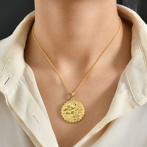 Shop Lc EverTrue Bronzella Collection Floral Pendant In 18K YG Plated Bronze With ION Plated YG Stainless Steel Necklace 20 Inches