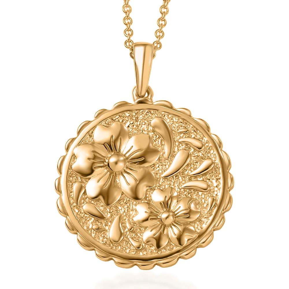 shop lc EverTrue Bronzella Collection Floral Pendant in 18K YG Plated Bronze with ION Plated YG Stainless Steel Necklace 20 Inches
