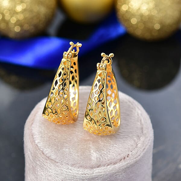 Shop Lc EverTrue Bronzella Collection Lattice Hoop Earrings In 18K YG Plated Bronze