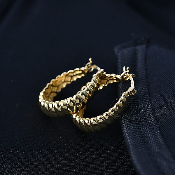 Shop Lc EverTrue Bronzella Collection Ribbed Hoop Earrings In 18K Yellow Gold Plated Bronze