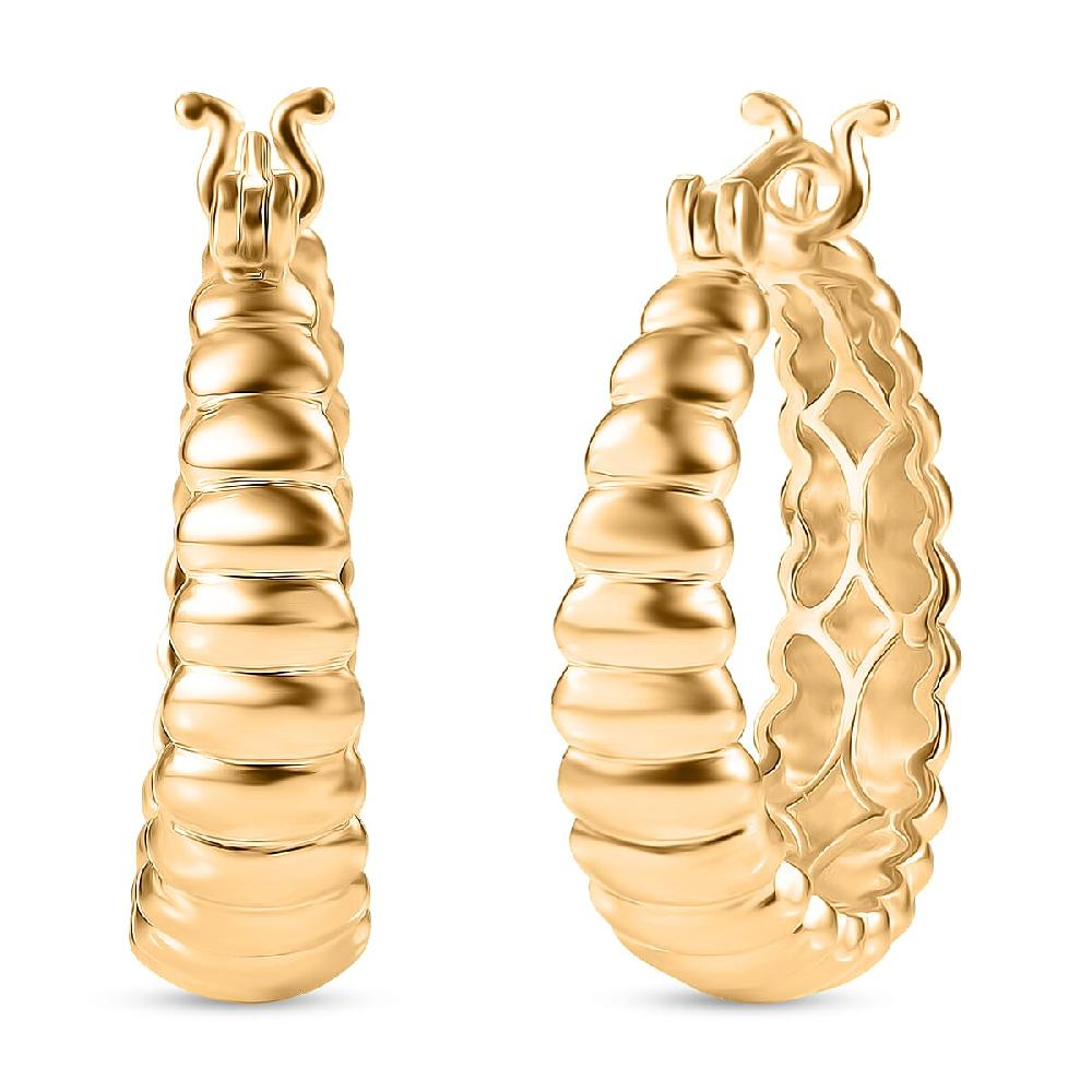 shop lc EverTrue Bronzella Collection Ribbed Hoop Earrings in 18K Yellow Gold Plated Bronze