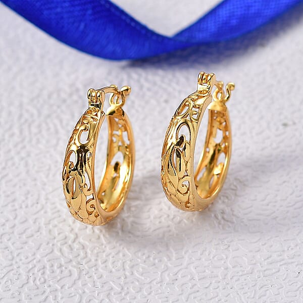 Shop Lc EverTrue Bronzella Collection Scrollwork Hoop Earrings In 18K YG Plated Bronze