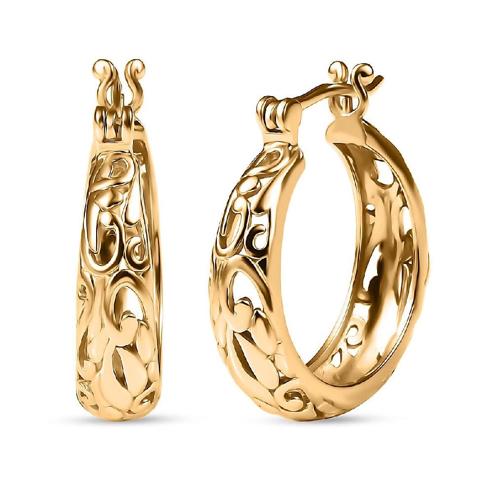 shop lc EverTrue Bronzella Collection Scrollwork Hoop Earrings in 18K YG Plated Bronze