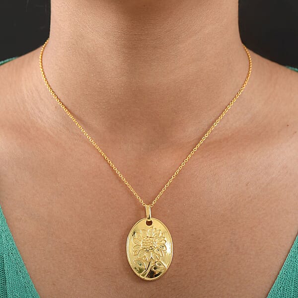 Shop Lc EverTrue Bronzella Collection Sunflower Pendant Necklace In 18K YG Plated Bronze (20 Inches)
