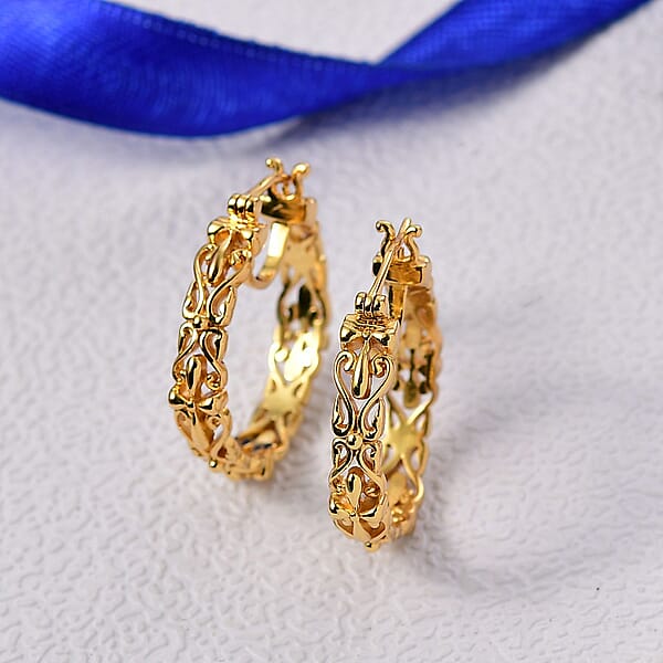Shop Lc EverTrue Bronzella Collection Victorian Scroll Hoop Earrings In 18K YG Plated Bronze