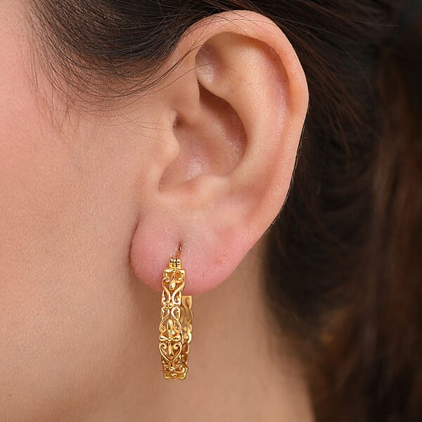 Shop Lc EverTrue Bronzella Collection Victorian Scroll Hoop Earrings In 18K YG Plated Bronze