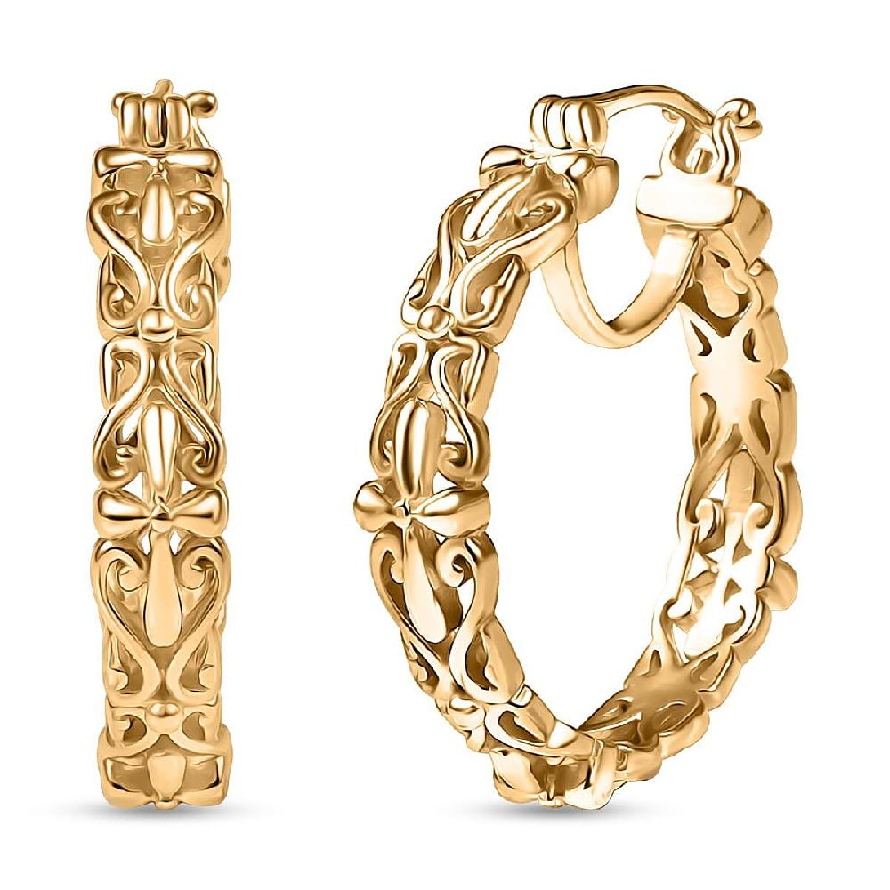shop lc EverTrue Bronzella Collection Victorian Scroll Hoop Earrings in 18K YG Plated Bronze