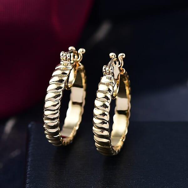 Shop Lc EverTrue Bronzella Collection Wave Link Hoop Earrings In 18K YG Plated Bronze