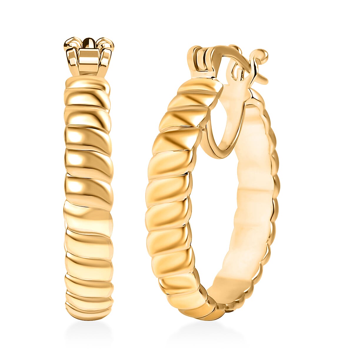 shop lc EverTrue Bronzella Collection Wave Link Hoop Earrings in 18K YG Plated Bronze