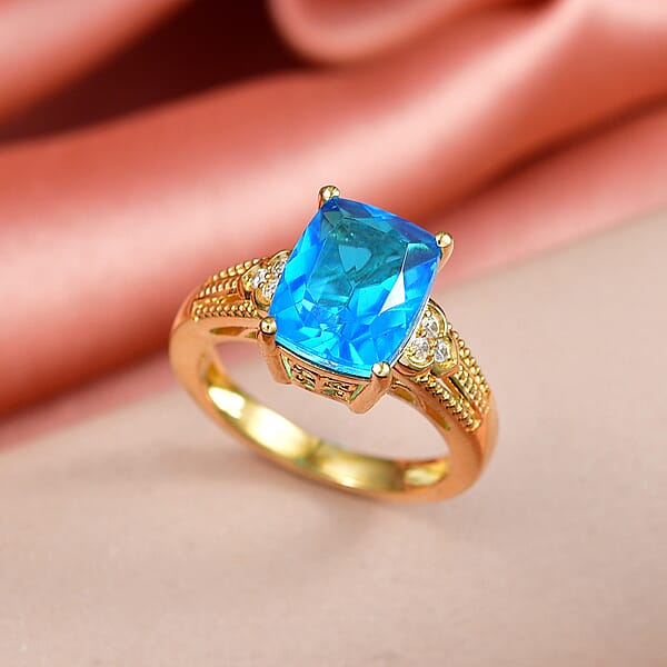 Shop Lc EverTrue Caribbean Quartz And White Zircon 5.40 Ctw Ring In 18K Yellow Gold Plated