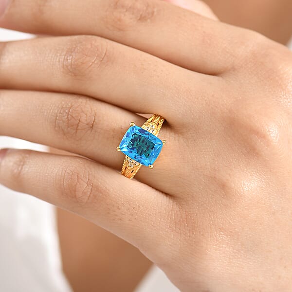 Shop Lc EverTrue Caribbean Quartz And White Zircon 5.40 Ctw Ring In 18K Yellow Gold Plated