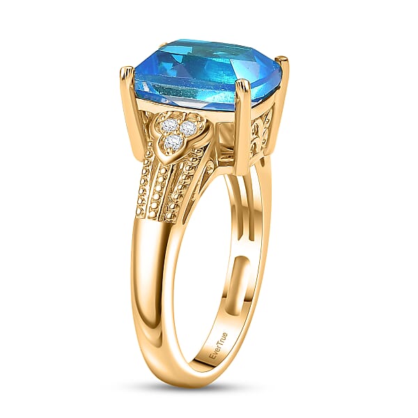 Shop Lc EverTrue Caribbean Quartz And White Zircon 5.40 Ctw Ring In 18K Yellow Gold Plated