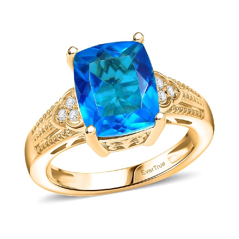 shop lc EverTrue Caribbean Quartz and White Zircon 5.40 ctw Ring in 18K Yellow Gold Plated