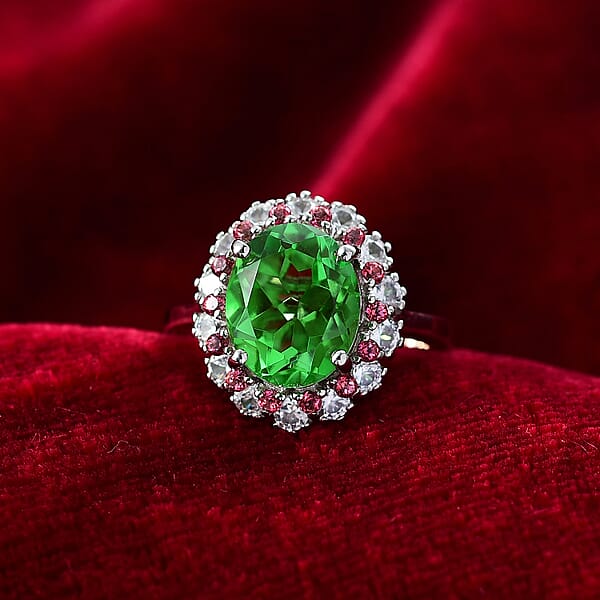 Shop Lc EverTrue Chartreuse Quartz Multi Gemstone Classic Halo Ring In Platinum Bond 5.40 Ctw