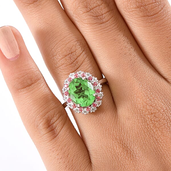 Shop Lc EverTrue Chartreuse Quartz Multi Gemstone Classic Halo Ring In Platinum Bond 5.40 Ctw