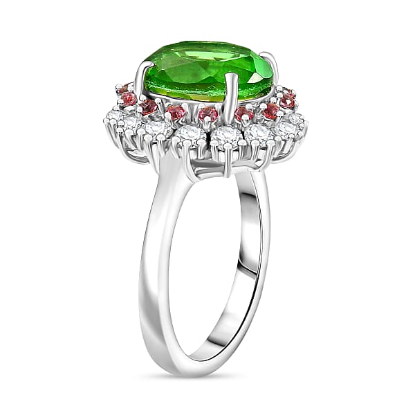 Shop Lc EverTrue Chartreuse Quartz Multi Gemstone Classic Halo Ring In Platinum Bond 5.40 Ctw