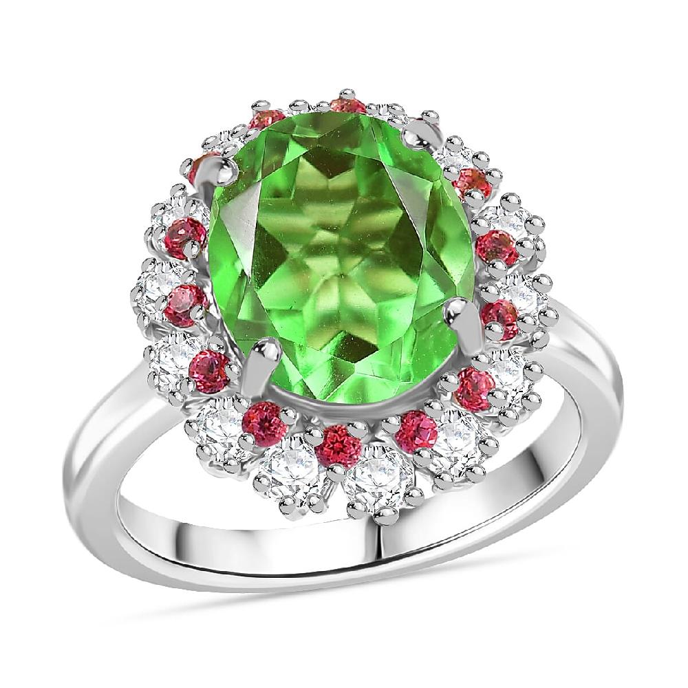shop lc EverTrue Chartreuse Quartz Multi Gemstone Classic Halo Ring in Platinum Bond 5.40 ctw