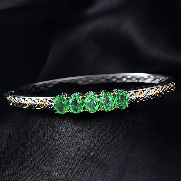 Shop Lc EverTrue Chartreuse Quartz (Triplet) 7.25 Ctw Bangle Bracelet In 18K YG Plated And Platinum Bond (7.25 In)