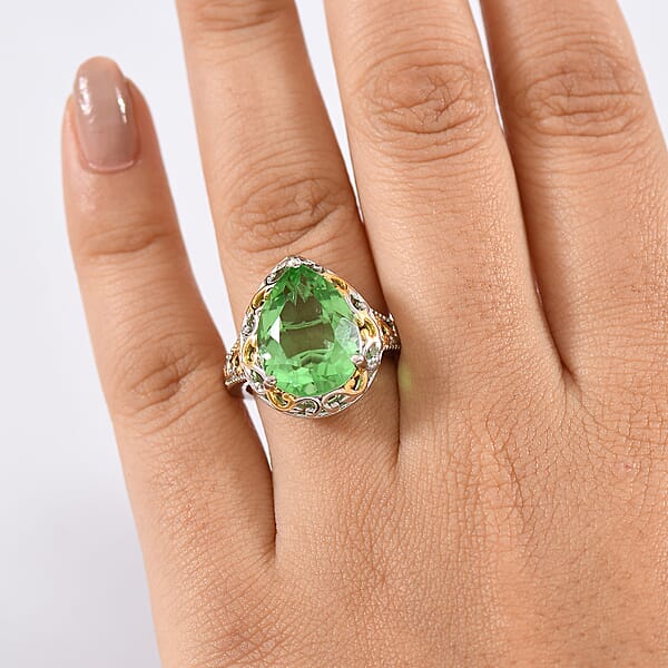 Shop Lc EverTrue Chartreuse Quartz (Triplet) 8.90 Ctw Art Deco Ring 18K YG Plated And Platinum Bond