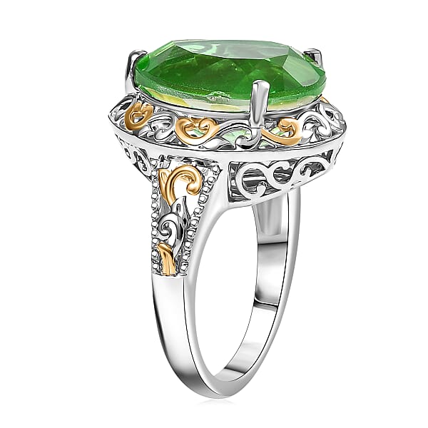 Shop Lc EverTrue Chartreuse Quartz (Triplet) 8.90 Ctw Art Deco Ring 18K YG Plated And Platinum Bond