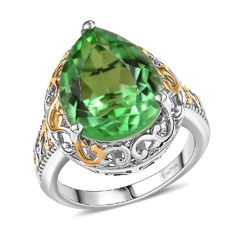 shop lc EverTrue Chartreuse Quartz (Triplet) 8.90 ctw Art Deco Ring 18K YG Plated and Platinum Bond