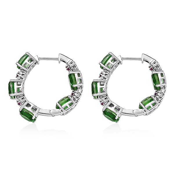 Shop Lc EverTrue Chartreuse Quartz (Triplet) And Lab Created Ruby 14.50 Ctw Floral Hoop Earrings In Platinum Bond