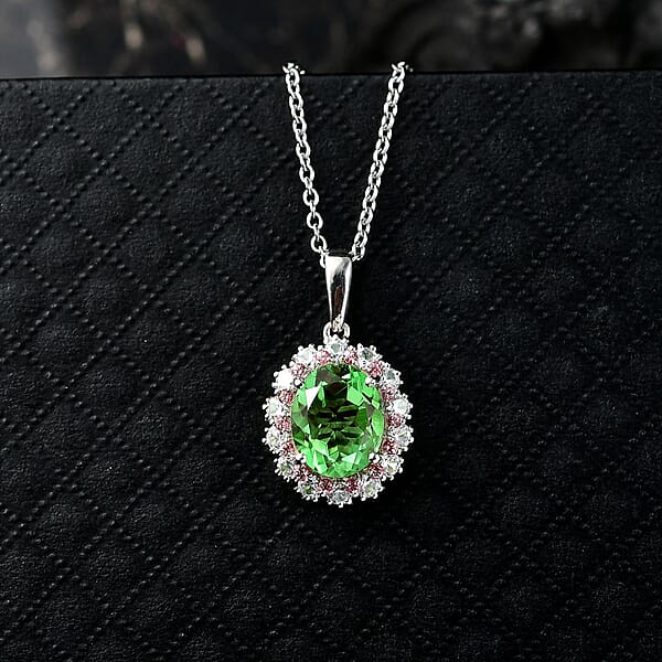 Shop Lc EverTrue Chartreuse Quartz (Triplet) And Multi Gemstone 4.75 Ctw Classic Halo Pendant In Platinum Bond With Stainless Steel Necklace 20 Inches