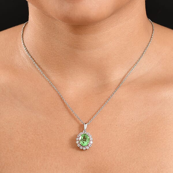 Shop Lc EverTrue Chartreuse Quartz (Triplet) And Multi Gemstone 4.75 Ctw Classic Halo Pendant In Platinum Bond With Stainless Steel Necklace 20 Inches