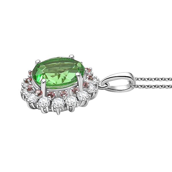 Shop Lc EverTrue Chartreuse Quartz (Triplet) And Multi Gemstone 4.75 Ctw Classic Halo Pendant In Platinum Bond With Stainless Steel Necklace 20 Inches