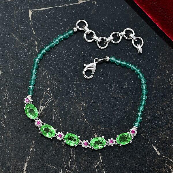 Shop Lc EverTrue Chartreuse Quartz (Triplet) And Multi Gemstone 15.40 Ctw Floral Bracelet In Platinum Bond (7.25 In)