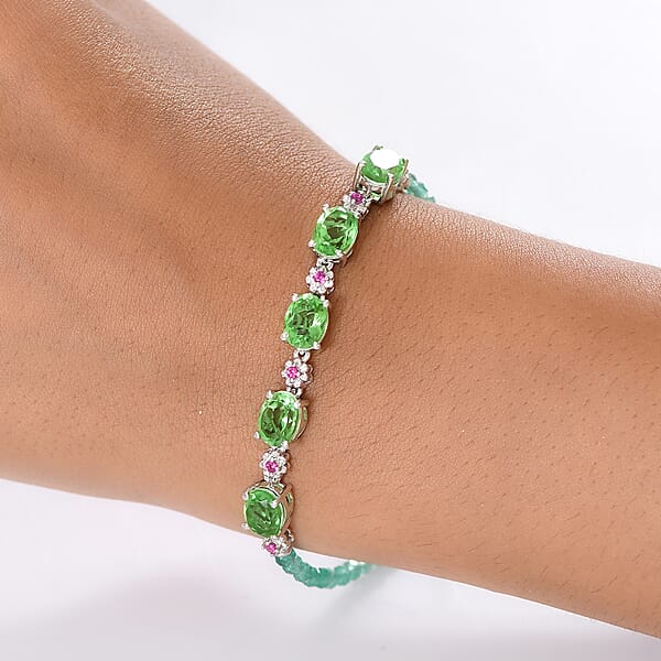 Shop Lc EverTrue Chartreuse Quartz (Triplet) And Multi Gemstone 15.40 Ctw Floral Bracelet In Platinum Bond (7.25 In)