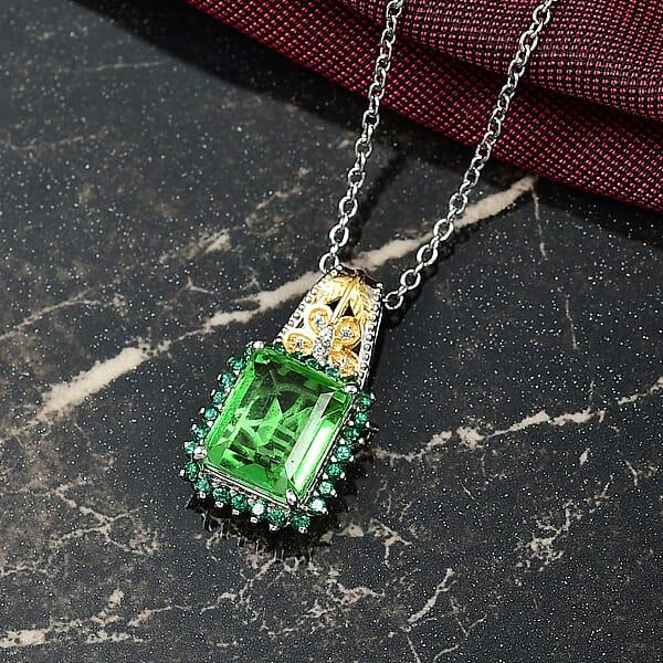 Shop Lc EverTrue Chartreuse Quartz (Triplet) And Multi Gemstone 6.00 Ctw Floral And Butterfly Pendant In 18K YG Plated And Platinum Bond With Stainless Steel Necklace 20 Inches