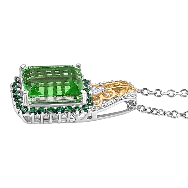Shop Lc EverTrue Chartreuse Quartz (Triplet) And Multi Gemstone 6.00 Ctw Floral And Butterfly Pendant In 18K YG Plated And Platinum Bond With Stainless Steel Necklace 20 Inches