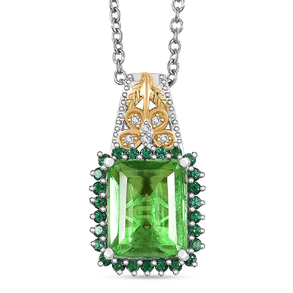 shop lc EverTrue Chartreuse Quartz (Triplet) and Multi Gemstone 6.00 ctw Floral and Butterfly Pendant in 18K YG Plated and Platinum Bond with Stainless Steel Necklace 20 Inches