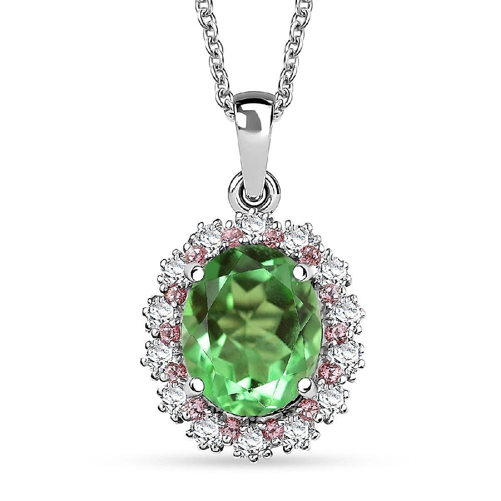shop lc EverTrue Chartreuse Quartz (Triplet) and Multi Gemstone 4.75 ctw Classic Halo Pendant in Platinum Bond with Stainless Steel Necklace 20 Inches