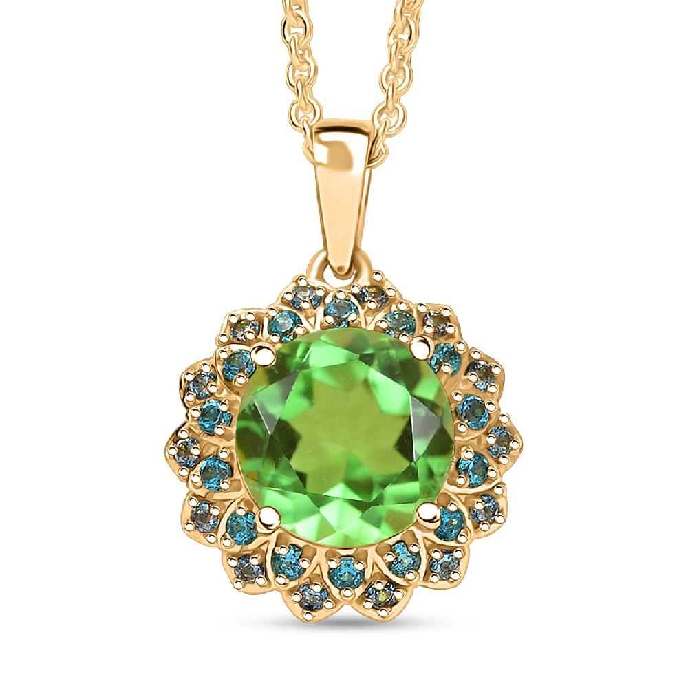 shop lc EverTrue Chartreuse Quartz (Triplet) Signity Ice Blue and Paraiba Topaz 4.70 ctw Sunspire Bloom Pendant in 18K YG Plated with ION Plated Stainless Steel Necklace 20 Inches