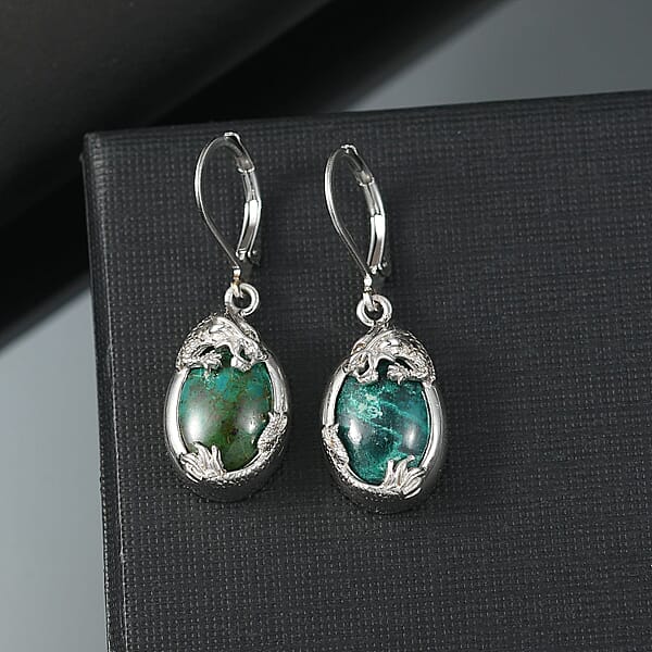 Shop Lc EverTrue Chrysocolla 13.40 Ctw Dragon's Embrace Earrings In Platinum Bond And Stainless Steel